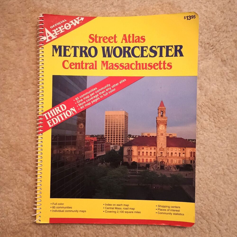 METRO WORCESTER CENTRAL MA Arrow Street Atlas road map 3rd Edition 2001
